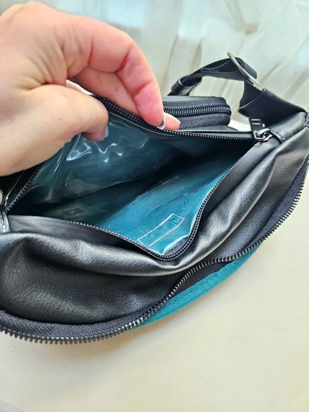 Kibou Vegan Leather Diaper Bag Black Changing Pad Wipes Pocket Belt Bag